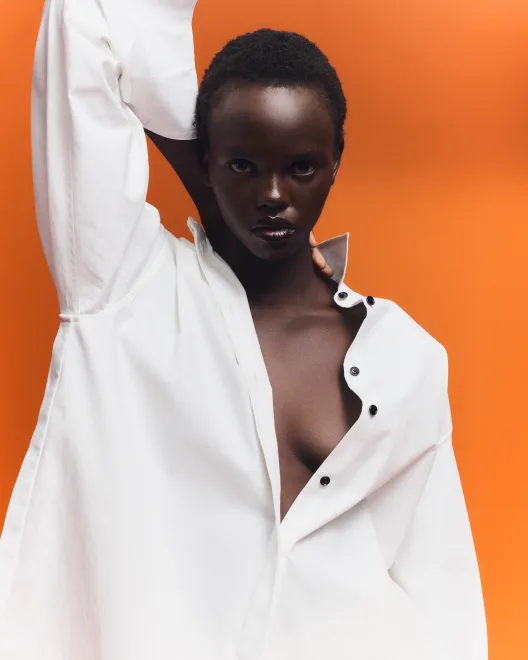 Addy Shirt in Compact Cotton Poplin| Phia Skirt in Leather Silk Fringe