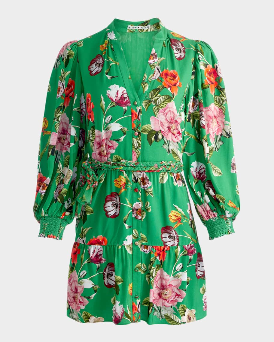Alice + Olivia Hamptons Floral Antonette Button-Front Mini Dress
